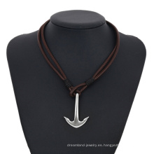 Necklace-00265 XP moda acero inoxidable joyas cuero diseño simple ancla collar para hombres